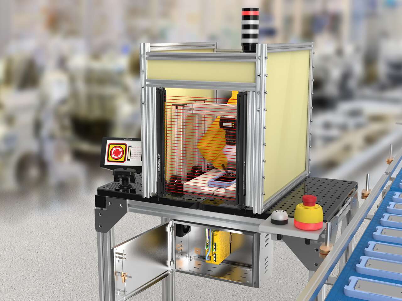 SC10, S4B and E-stop machine guarding an assembly cell