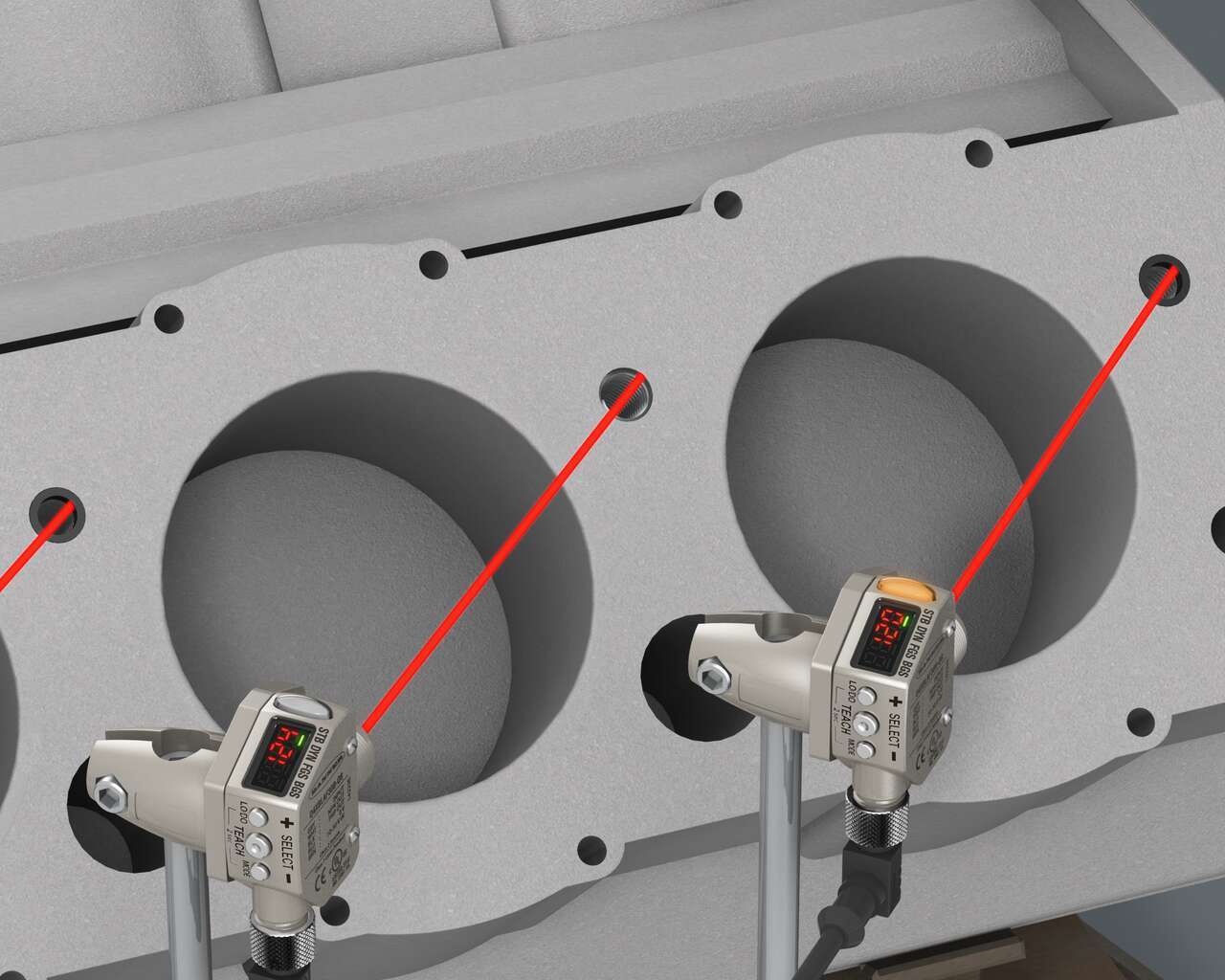Q4X sensors detect small washers in an engine block