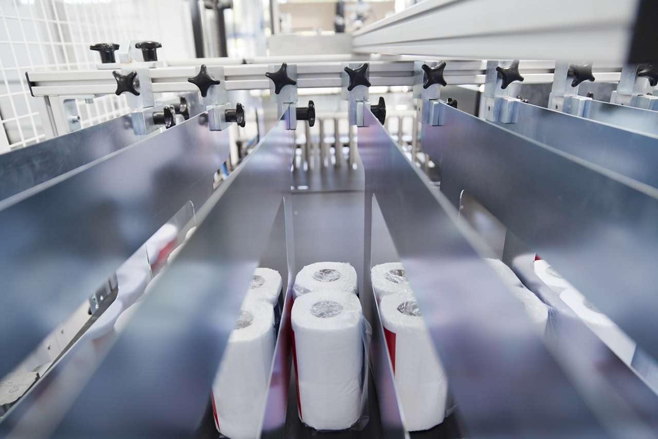 paper towels on a packaging machine