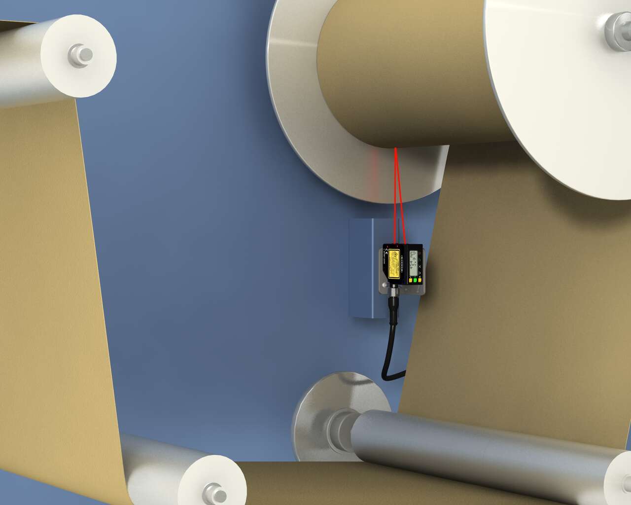 LE sensor measures roll of paper tablecloths L-GAGE LE550 - Roll Diameter and Unwind Speed
