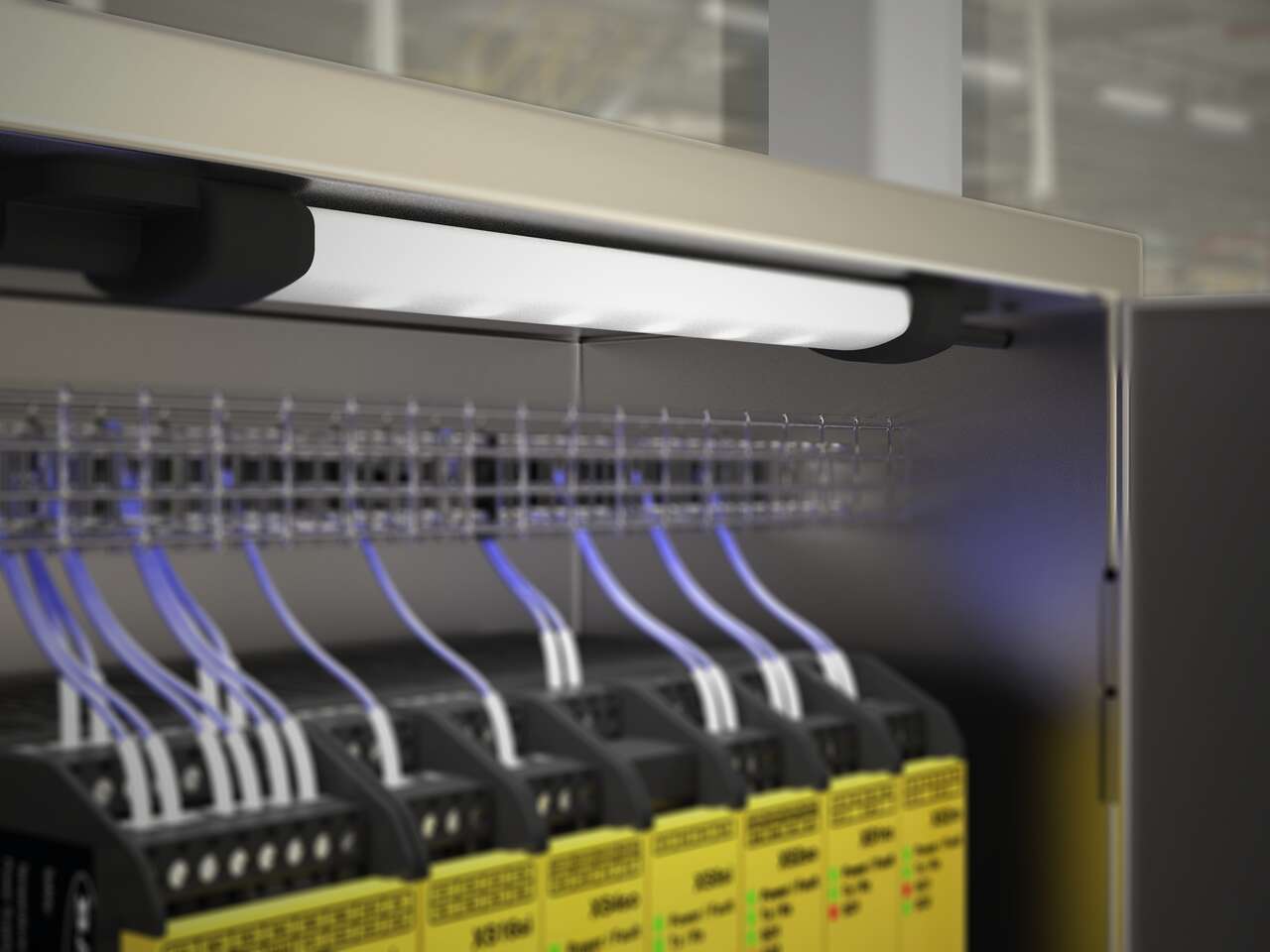 wls15-controller-cabinet WLS15 strip light illuminates a safety control panel
