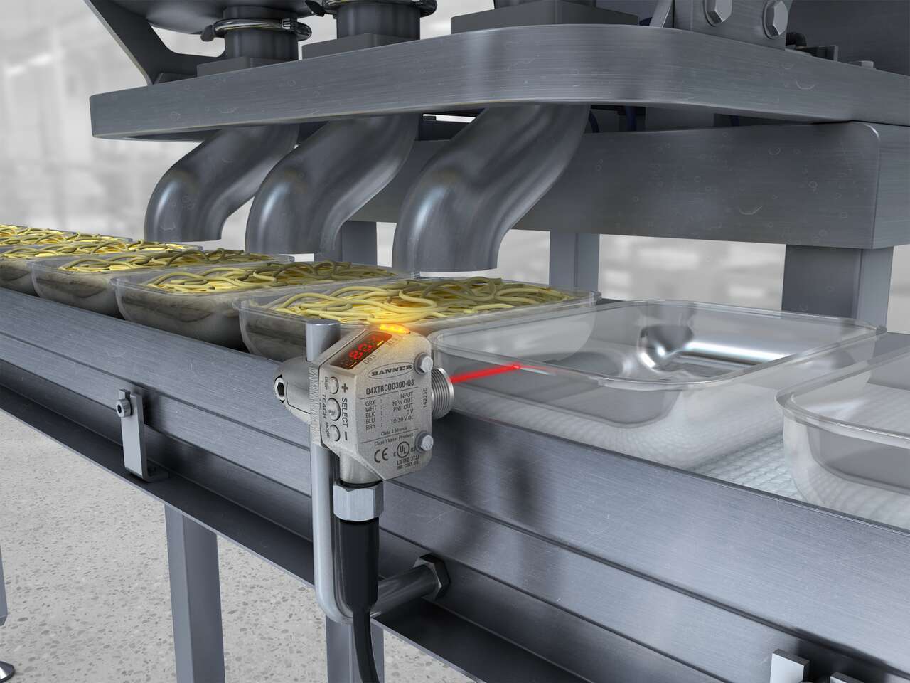 Q4X sensor detects clear trays in a food application