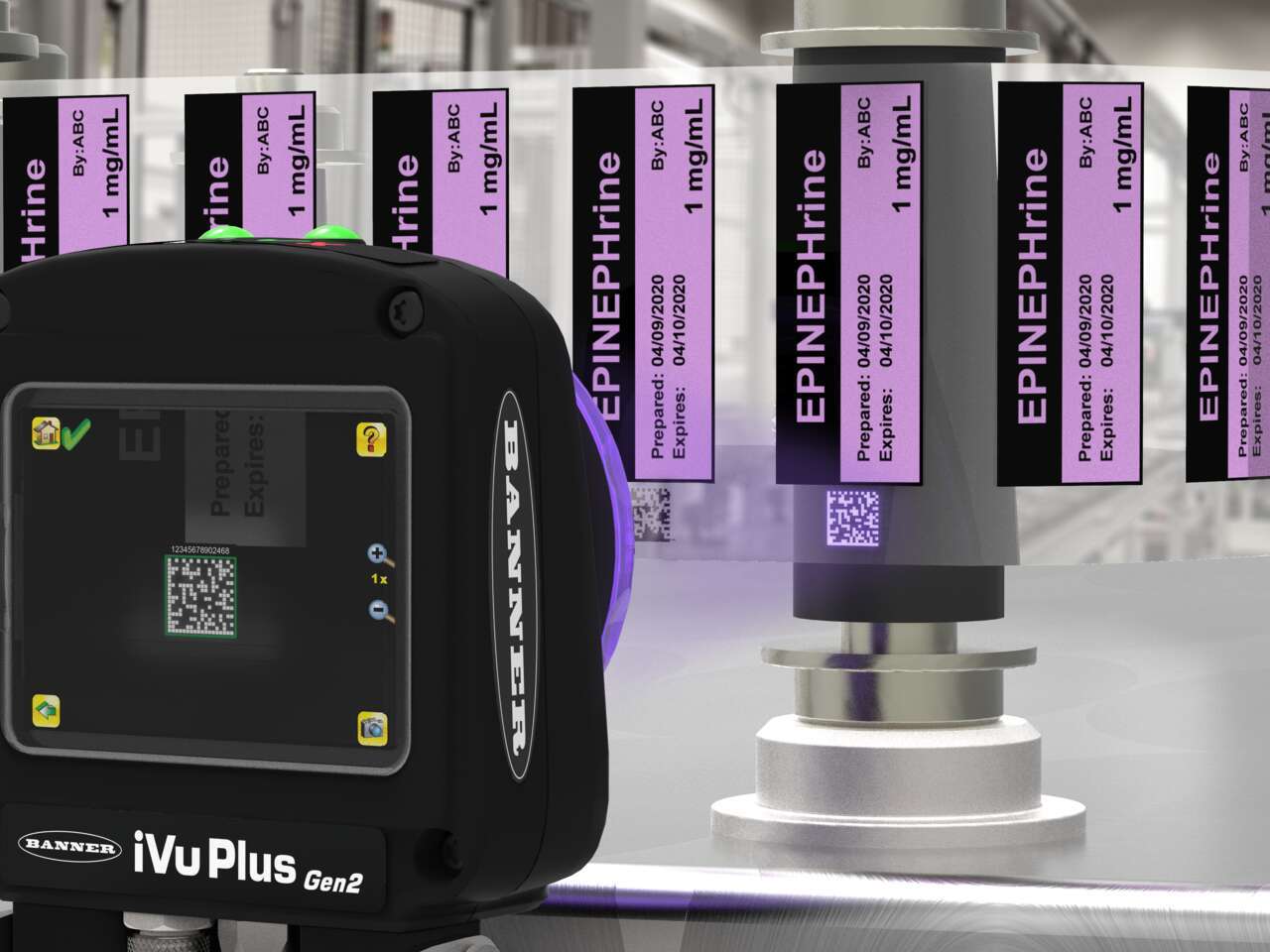 iVu UV Clear Ink Detect on Clear Label Barcode reader with ultraviolet ring light reads labels with clear ink