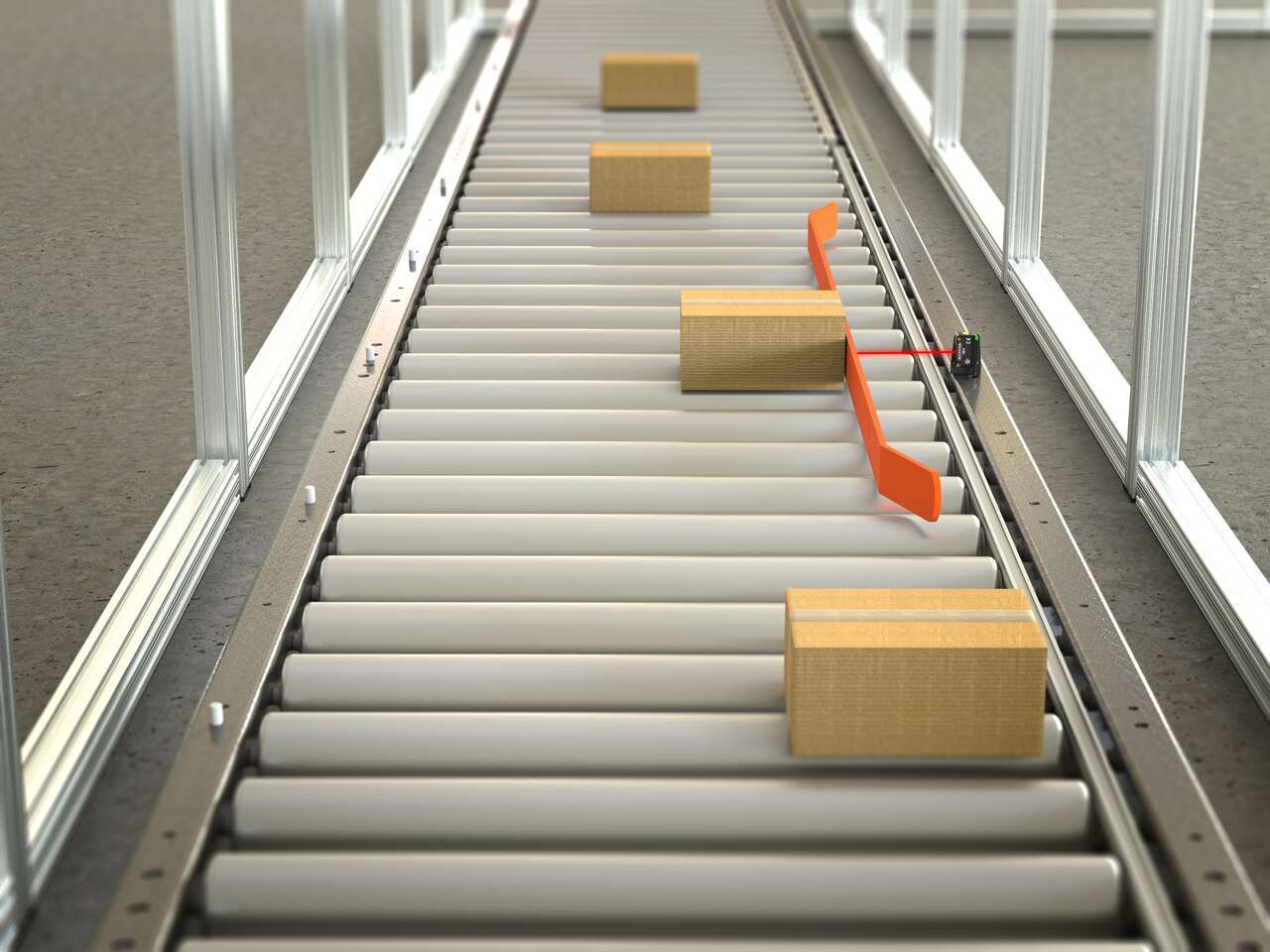 Push-Arm Alignment of Corrugated Boxes on a Conveyor