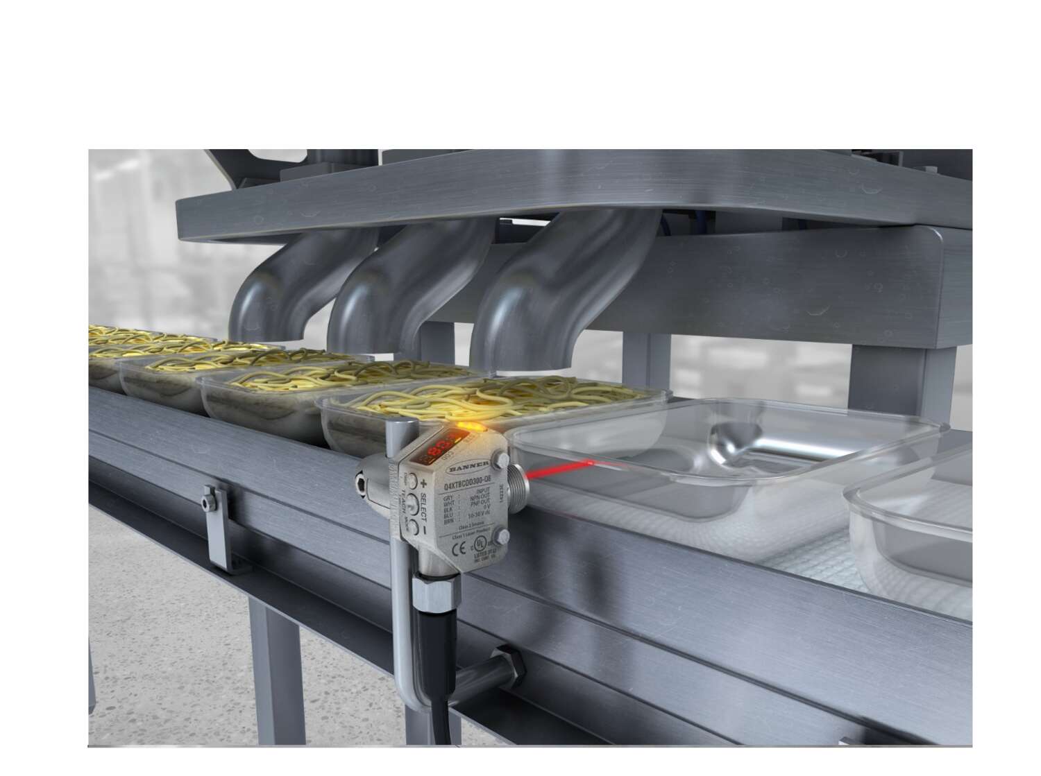 Q4X sensor on a food packaging assembly line